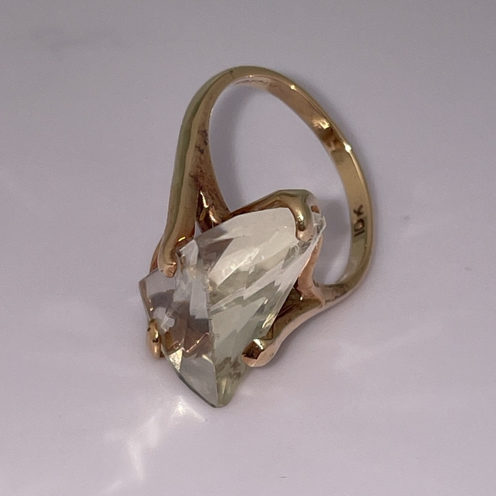 Vintage Solid 10K Yellow Gold Fancy Cut Quartz ? Gemstone Ring Modern (not 14K ) - Picture 10 of 17